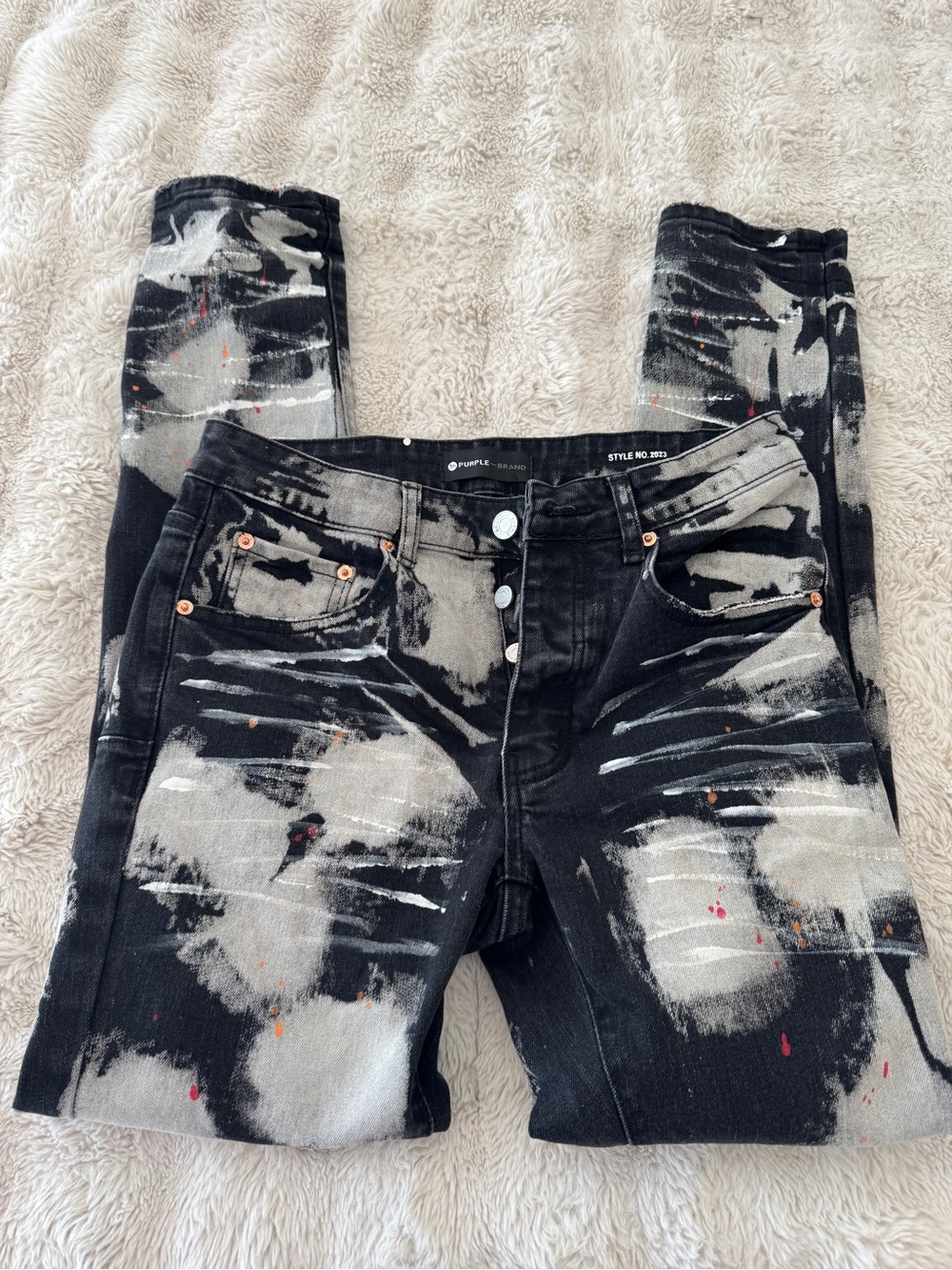 Black Paint-Splatter Skinny Jeans with Gray Contrast